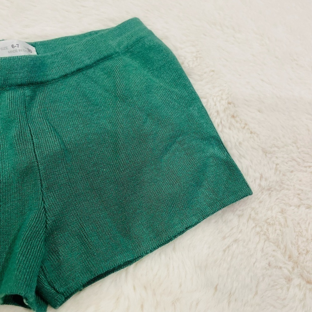 Zara Girl’s Solid Green Sweater Knit Casual Lounge Shorts Size 6-7 - Picture 3 of 6